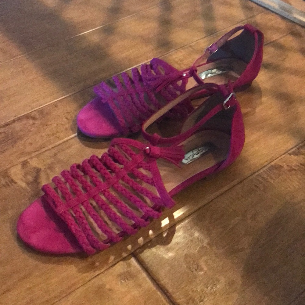 Fuchsia strappy sandals. Never worn.